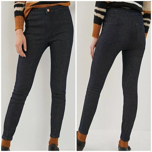 Pilcro Anthropologie Sz 26 High Rise Dark Blue Denim Gold Shimmer Legging Jeans - Picture 5 of 12